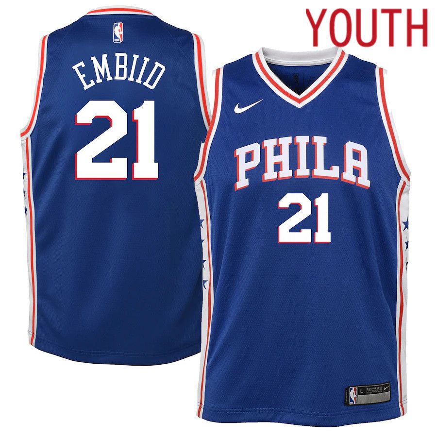 Youth Philadelphia 76ers #21 Joel Embiid Nike Royal Swingman NBA Jersey